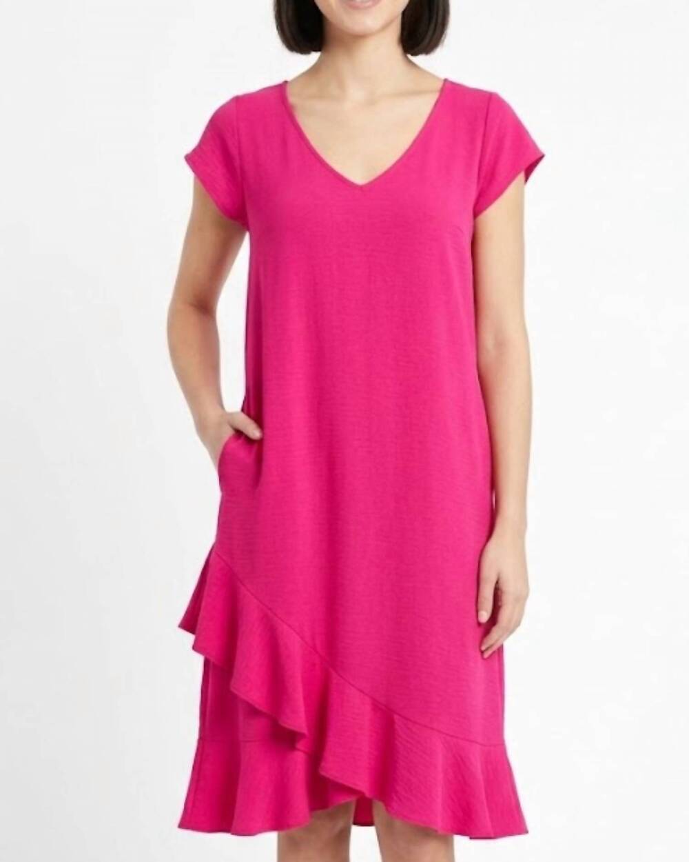 NEW DUNES tantalo ruffle dress in hot pink